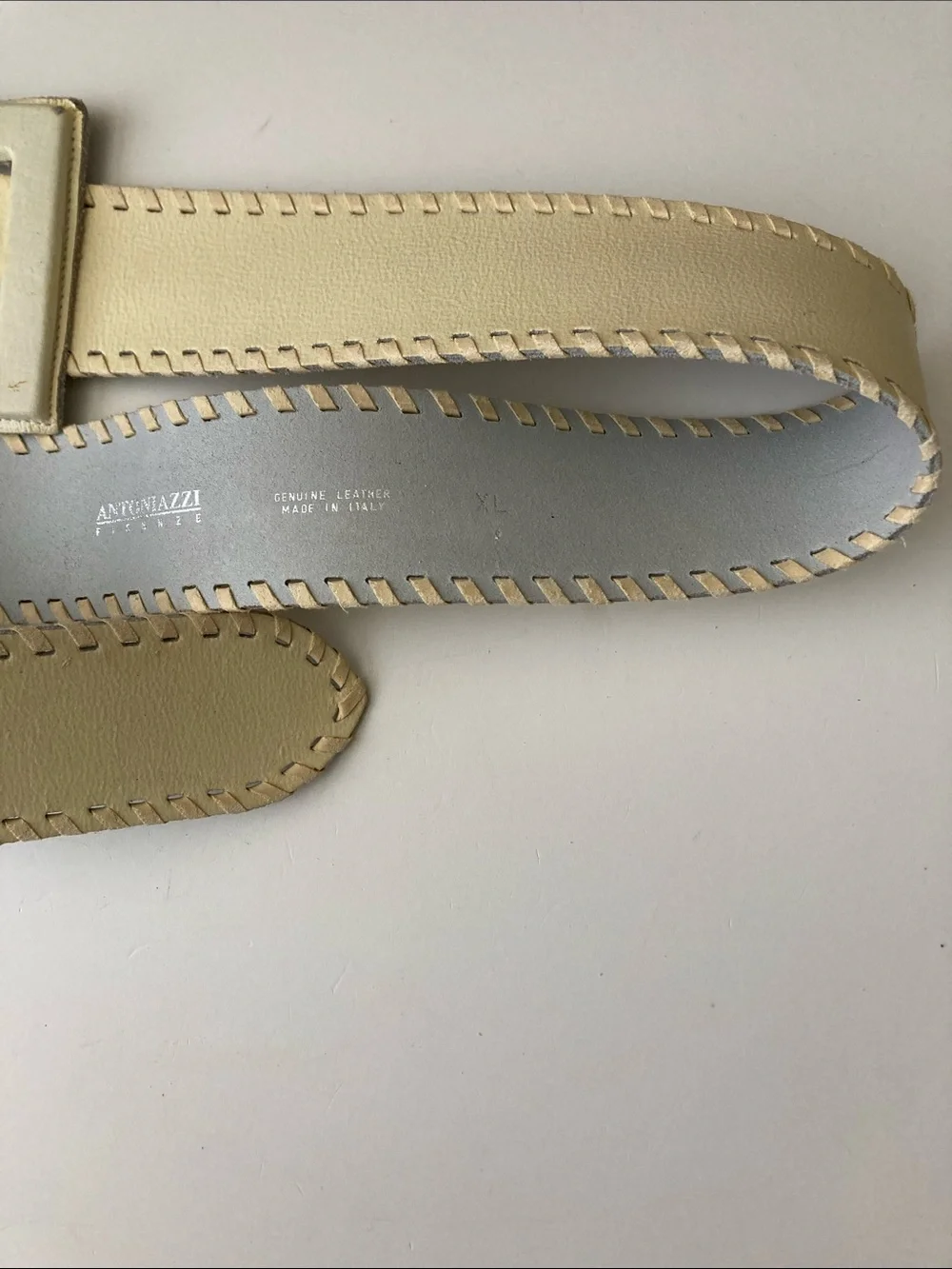 Vintage Antoniazzi Firenze Wide Leather Belt hXL White Cream Made in Italy